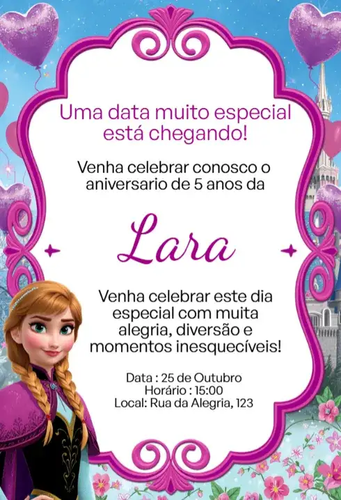 Convite Digital Frozen Anna Editável