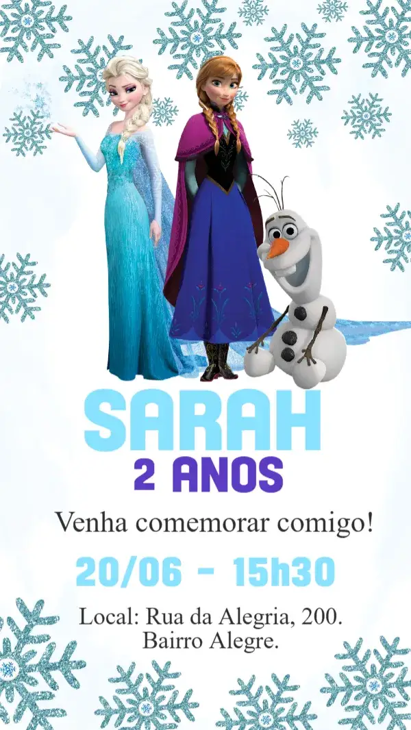 Invitation Convite digital Frozen – Aniversário Infantil theme gelo, azul e branco, frozen, magia, temática Disney, divertido