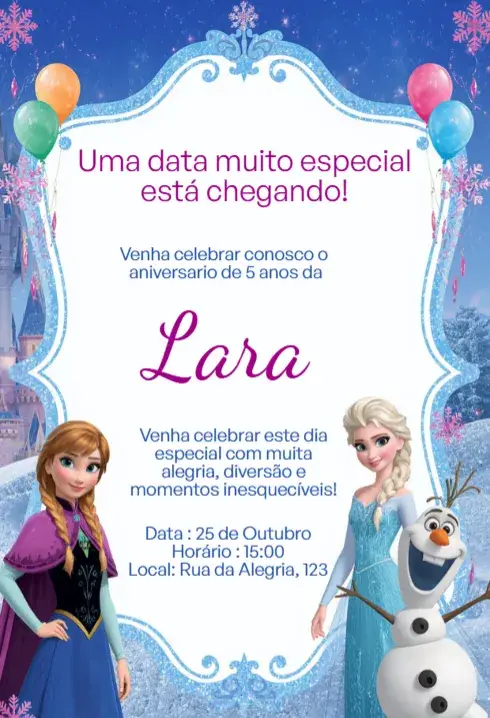 Digital Invitation Frozen Elsa, Anna and Olaf Editable