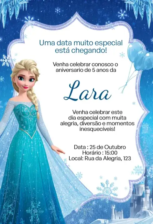 Convite Digital Frozen Elsa Editável