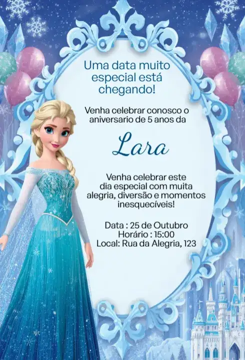 Convite Digital Frozen Elsa Luxo Editável