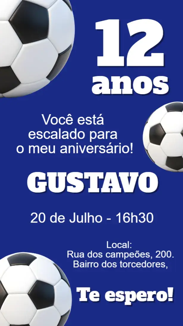 Convite digital futebol azul
