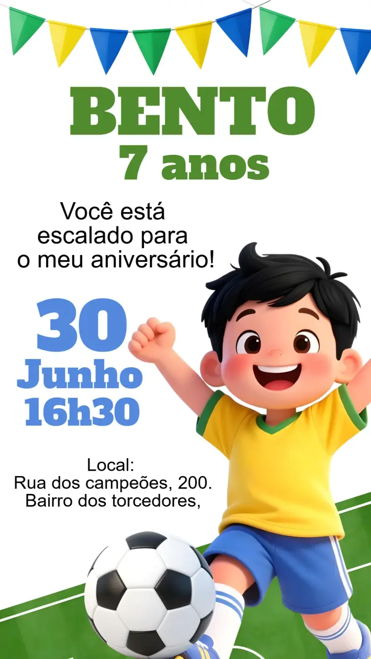 Convite digital futebol menino copa do mundo