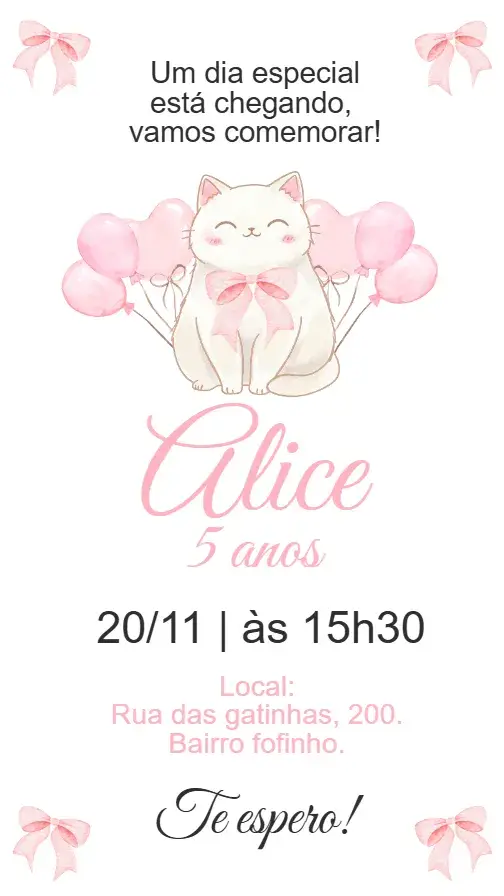 Cute Pink Fluffy Kitten Digital Invitation