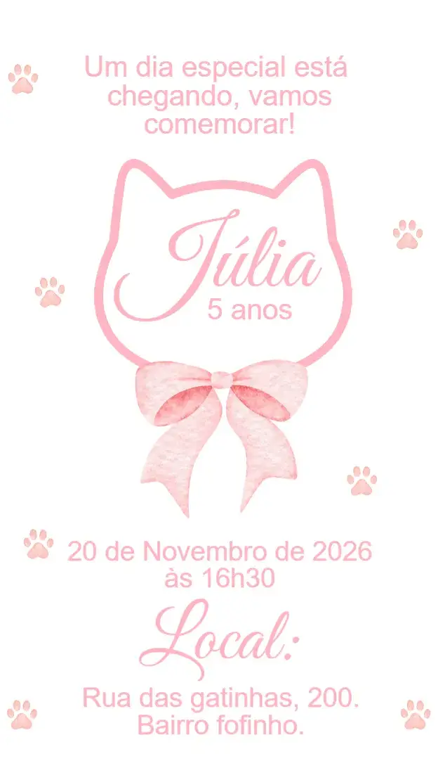 Pink Kitty Paws Digital Invitation