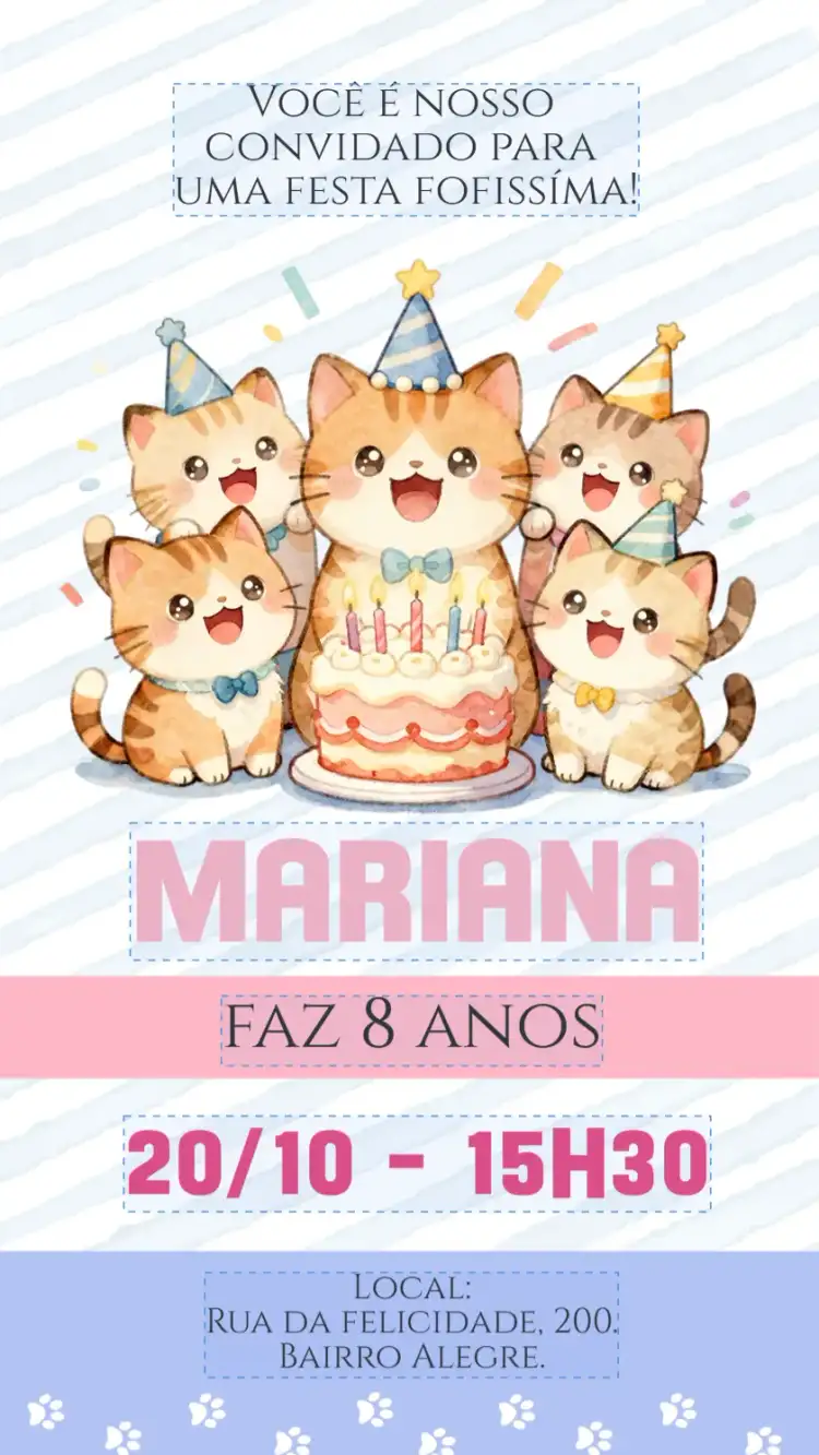 Convite digital Gatinhos gato rosa