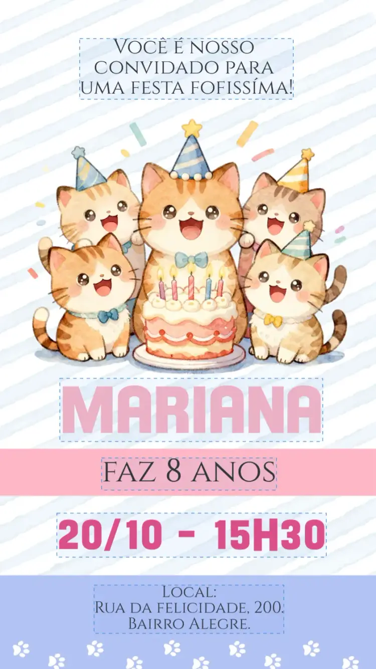 Digital Invitation Kittens Pink Cat