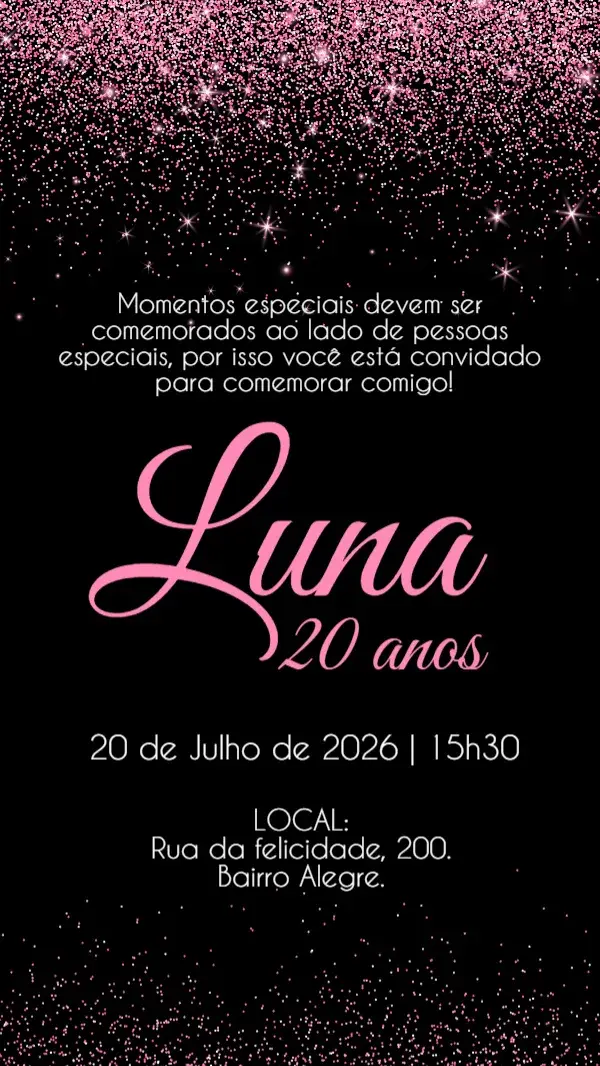 Invite Pink Glitter Digital Invitation editable and customizable