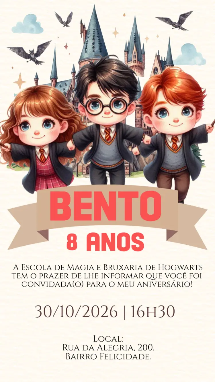 Convite digital Harry Potter