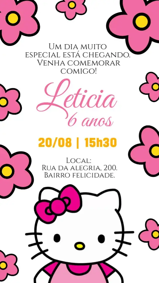 Invitation Digital Hello Kitty Invitation – Kids' Birthday Party theme pink, delicate, childish, cute, floral, themed
