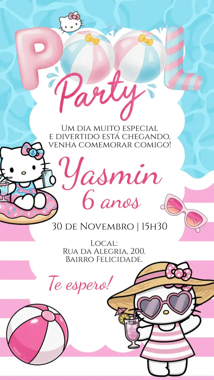 Convite digital Hello Kitty Pool Party