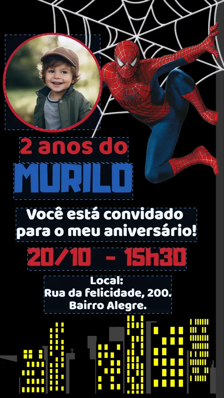 Convite digital homem aranha com foto
