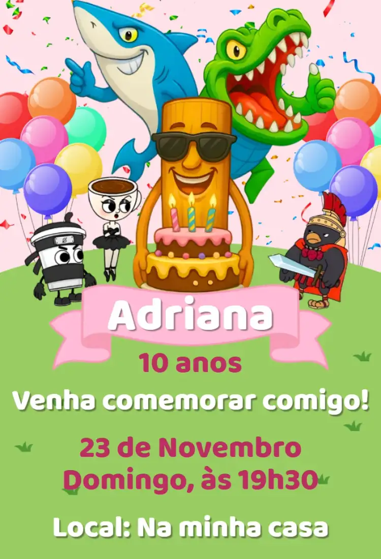 Convite Convite digital italian brainrot – tema Aniversário moderno, engraçado, colorido, aesthetic, meme, divertido