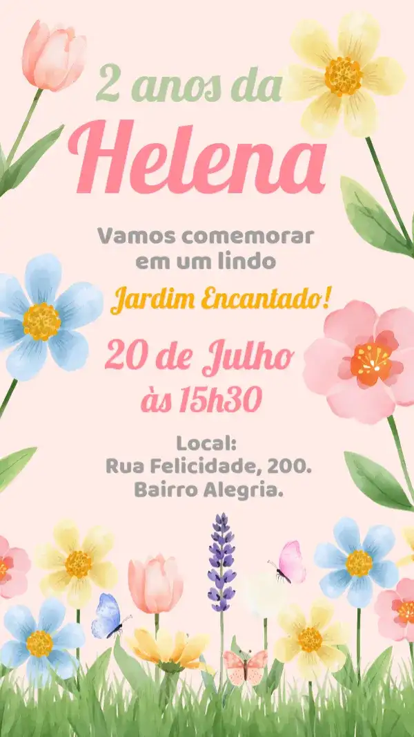 Convite Digital Jardim encantado floral flores