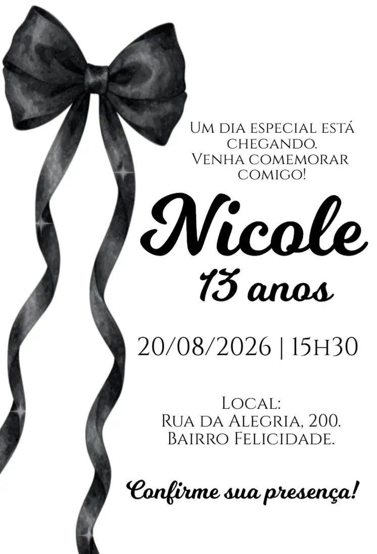 Invite Black Bow Digital Invitation editable and customizable