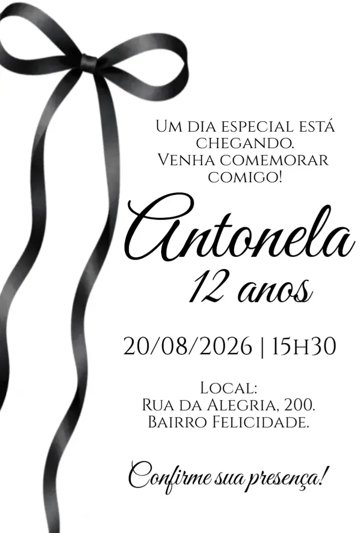 Invite Black Bow Digital Invitation editable and customizable