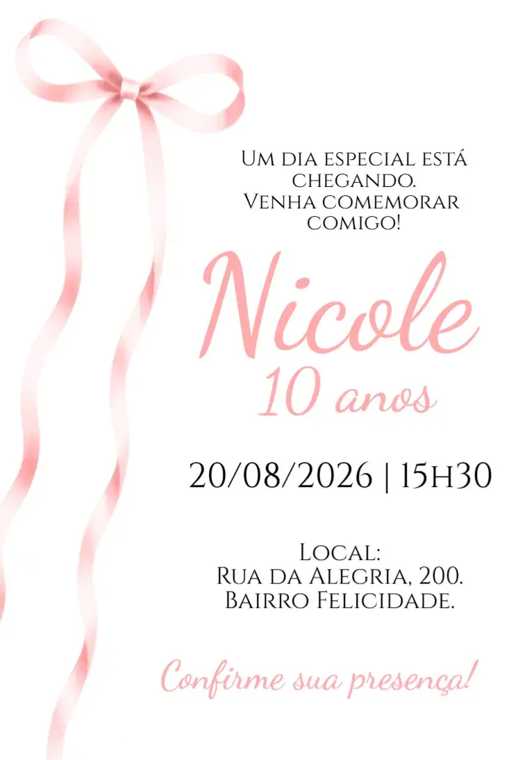 Invite Pink Bow Digital Invitation editable and customizable