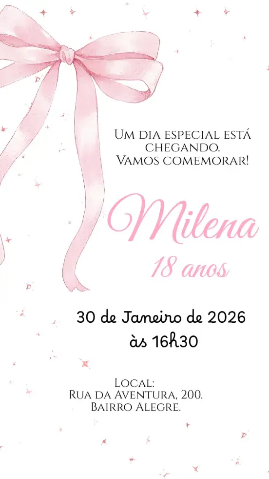 Convite digital Laço rosa delicado