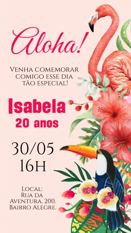 Convite digital Luau Flamingo tropical