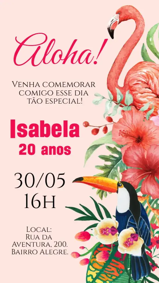 Convite digital Luau Flamingo tropical