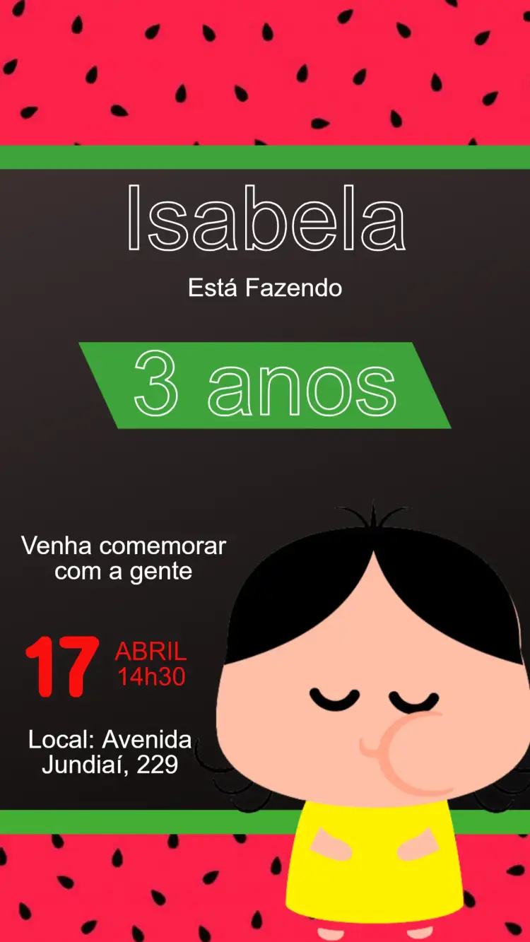 Convite Convite Digital Magali Infantil Editável e Personalizado - Turma da Mônica – tema Aniversário Infantil colorido, divertido, lúdico, infantil, ilustrações da Turma da Mônica, estilo cartoon
