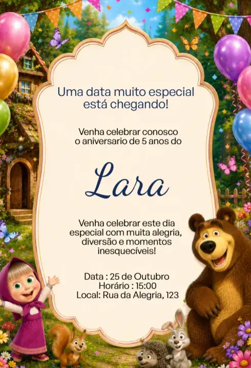 Digital Invitation Masha and the Bear Luxury Editable