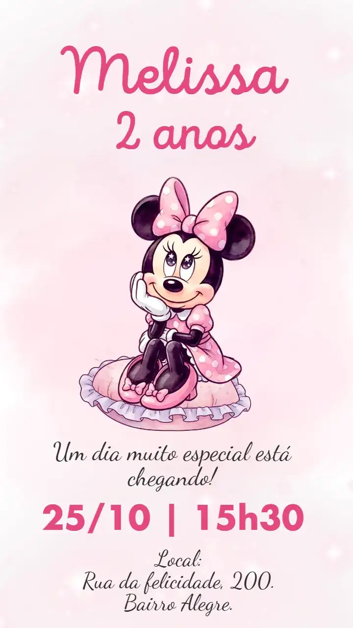 Convite digital Minnie Rosa aquarela