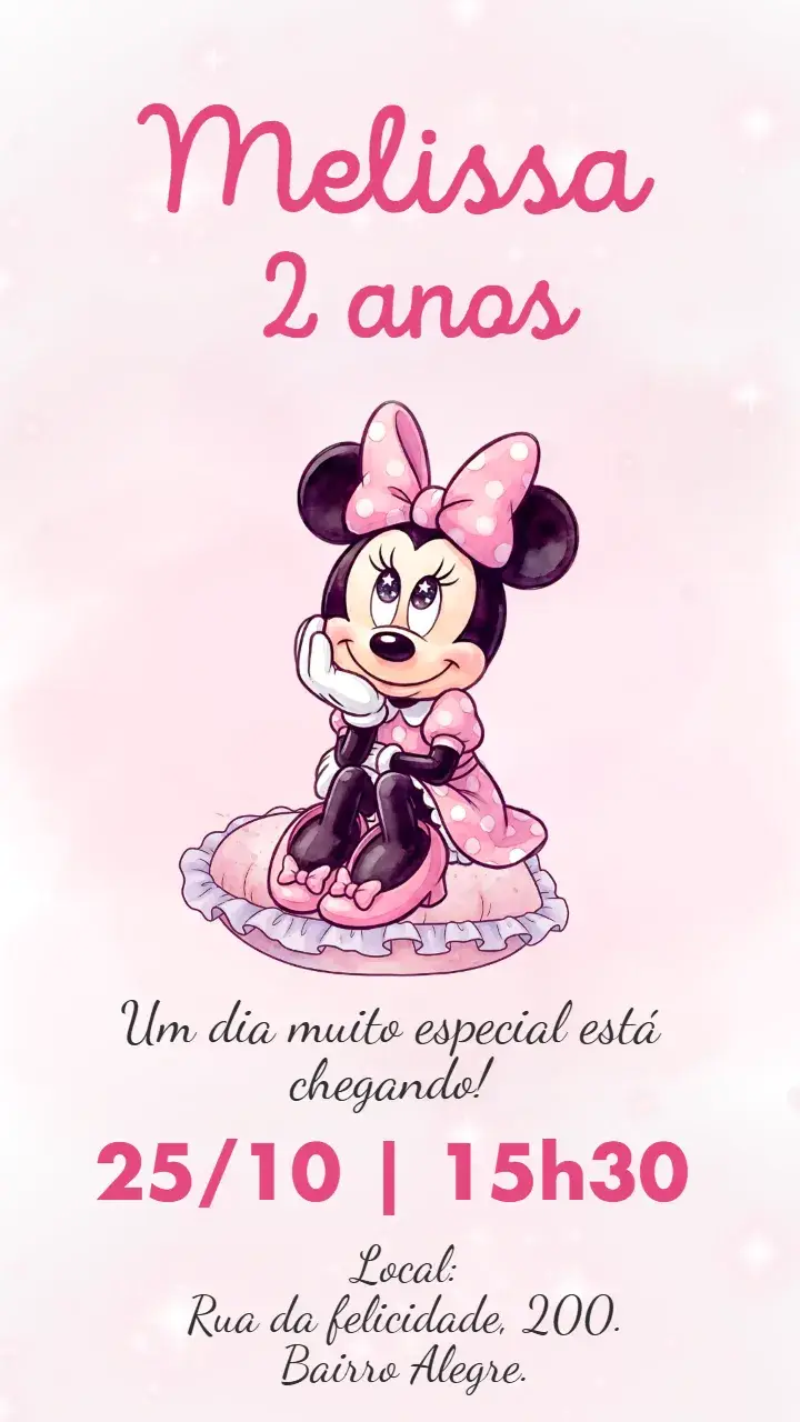 Watercolor Pink Minnie Digital Invitation
