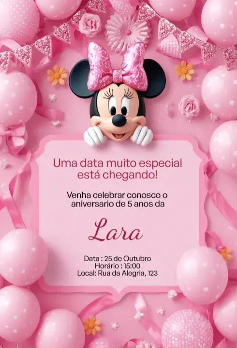Pink Minnie Digital Invitation Luxury Editable