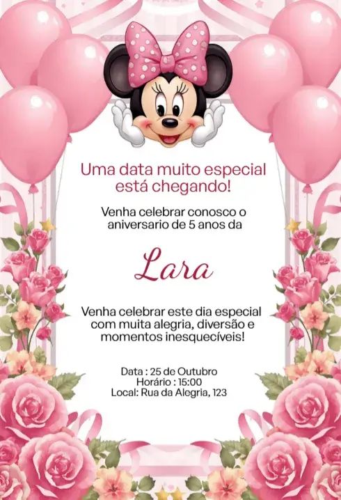Editable Luxury Pink Floral Minnie Digital Invitation