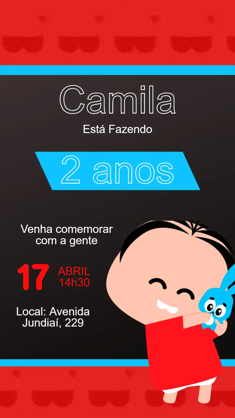 Convite Convite Digital Mônica Infantil Editável e Personalizado - Turma da Mônica editável e personalizável