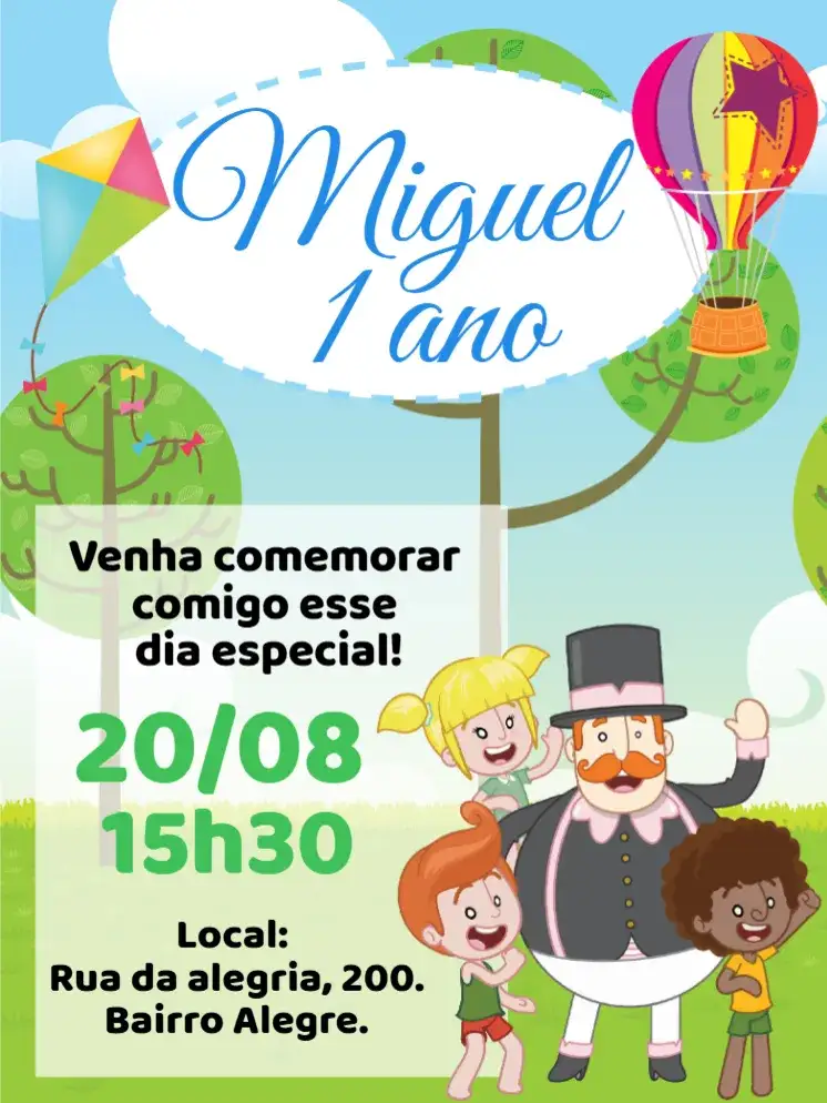 Invitación Convite digital Mundo Bita – tema Aniversário Infantil colorido, lúdico, divertido, infantil, temático, alegre