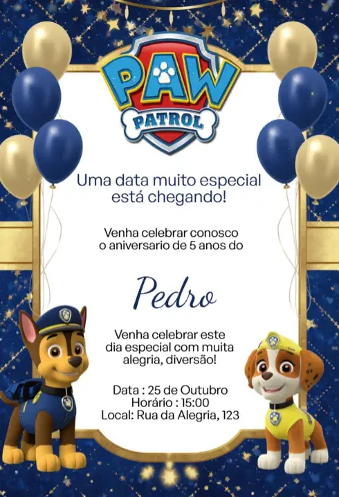 Editable Blue Luxury Paw Patrol Digital Invitation