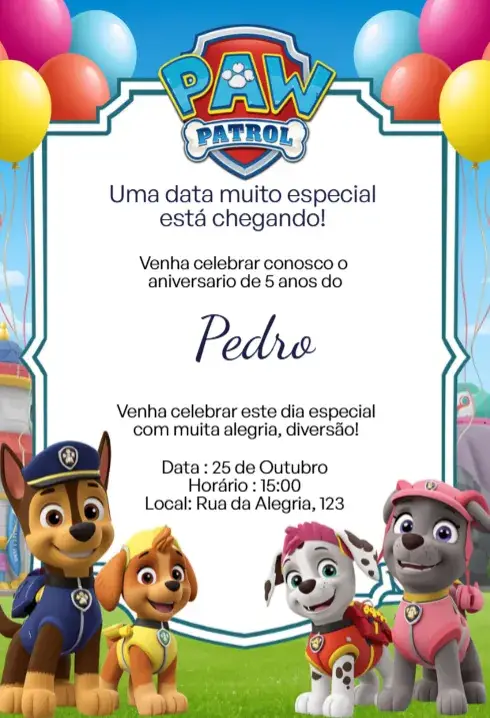 Invitación Digital Patrulla Canina Clásica Editable