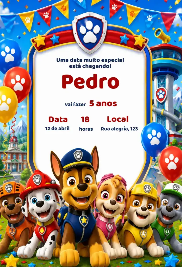 Complete Editable Paw Patrol Digital Invitation