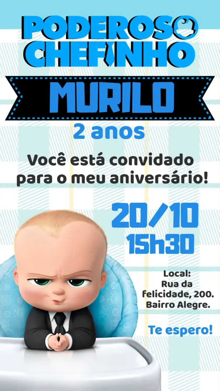 Invitación Convite digital Poderoso chefinho – tema Aniversário Infantil azul, divertido, infantil, caracteres animados, festa temática, colorido