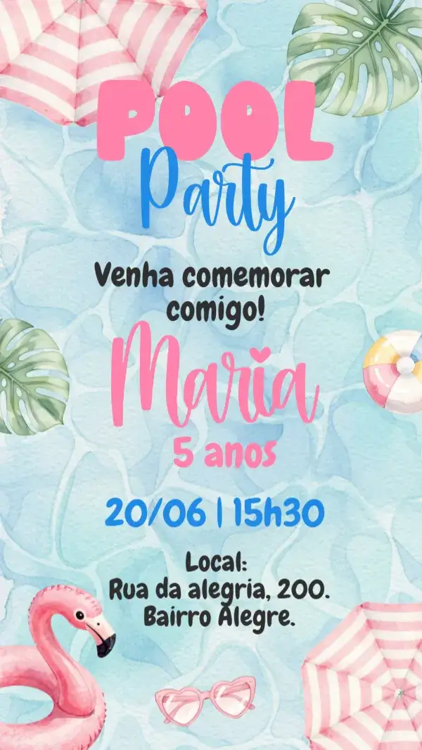 Invitation Digital Pool Party Invitation – Kids' Birthday Party theme tropical, colorful, summer, fun, vibrant