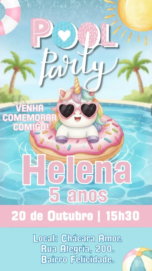 Digital Invitation Pool Party Unicorn