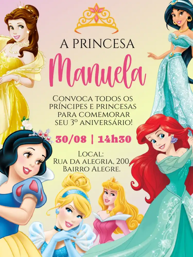 Convite digital Princesas da Disney