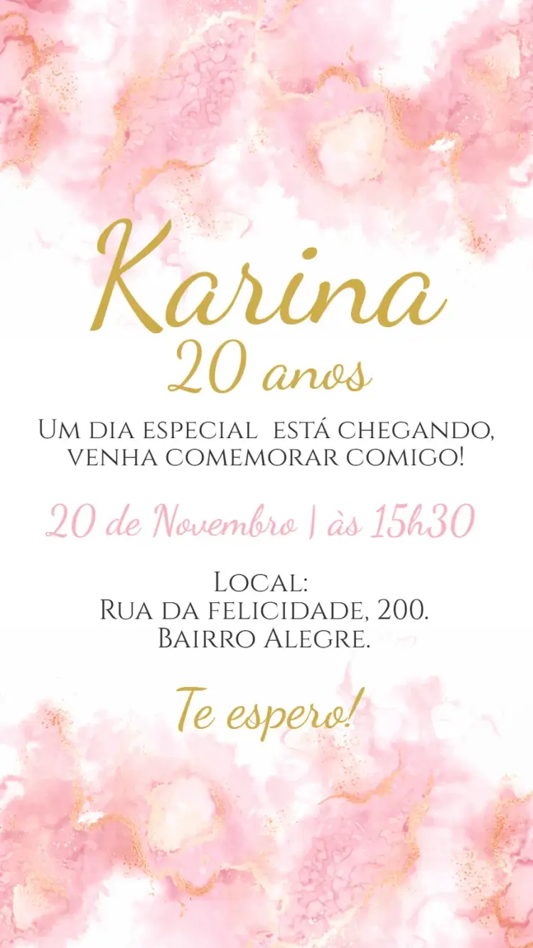 Invite Pink and Gold Digital Invitation editable and customizable