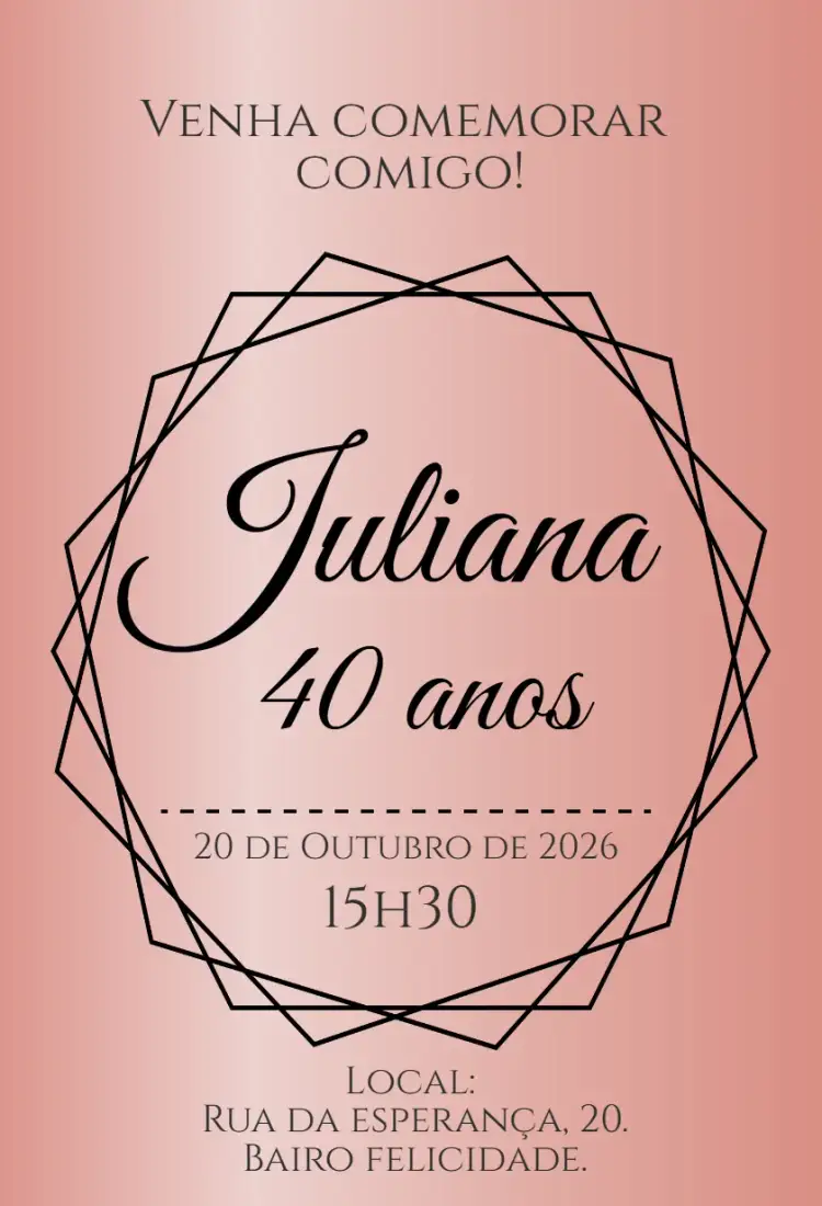 Convite Convite digital rose gold – tema Aniversário rose gold, minimalista, elegante, feminino, moderno, delicado