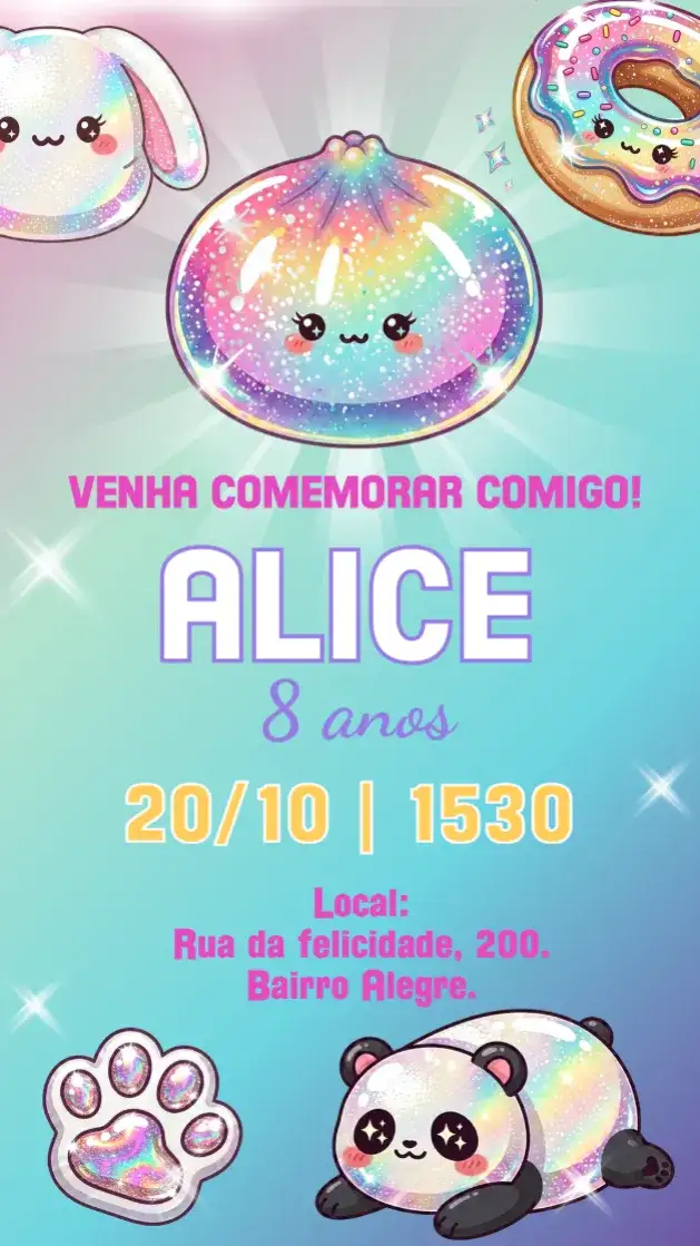 Convite Convite digital squishy – tema Aniversário Infantil brilho, colorido, divertido, lúdico, moderno
