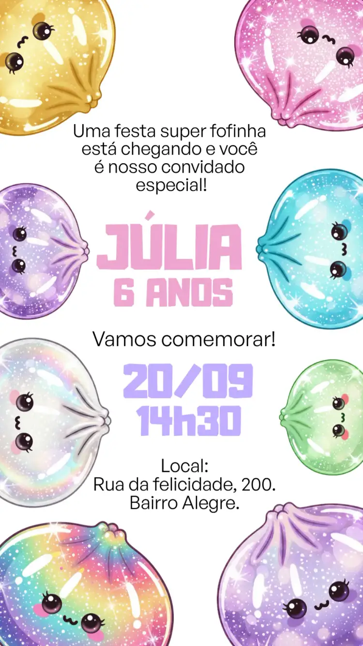 Invitación Invitación digital Squish Dumpling – tema Cumpleaños Infantil colorido, brillante, divertido, moderno, infantil