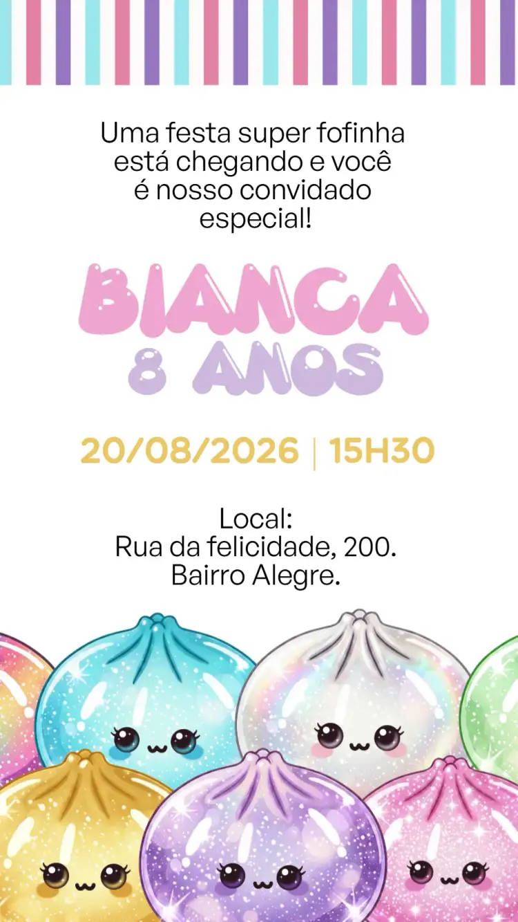 Invitación Invitación digital Squishy – tema Cumpleaños Infantil colorido, divertido, ilustrativo, brillante, infantil