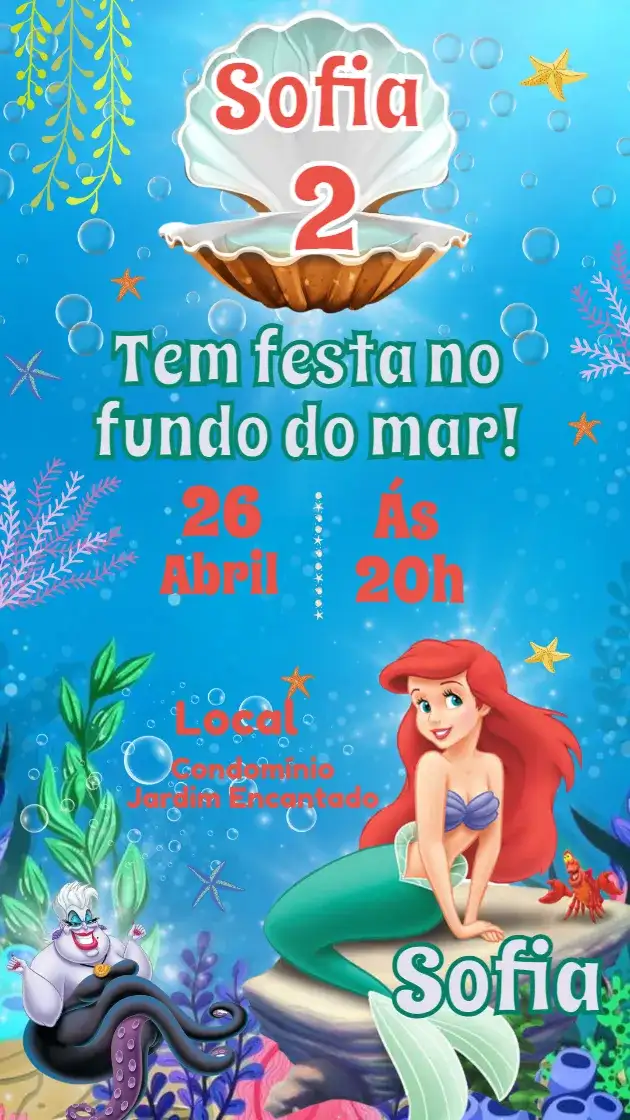 Convite Digital - Aniversário Pequena sereia