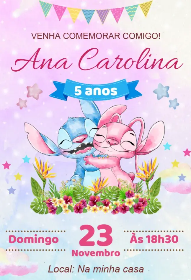 convite digital stitch e angel