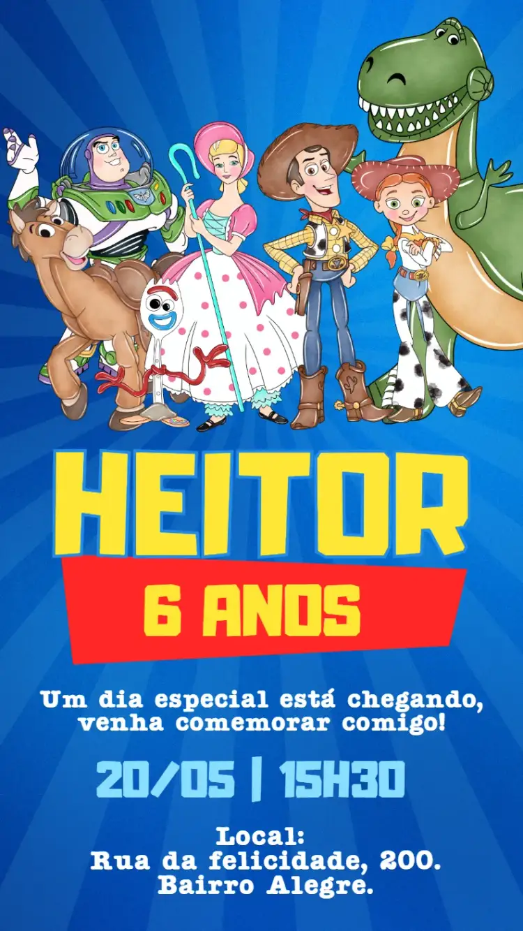 Invitation Toy Story Digital Invitation – Kids' Birthday Party theme blue, adventure, movie characters, colorful, fun
