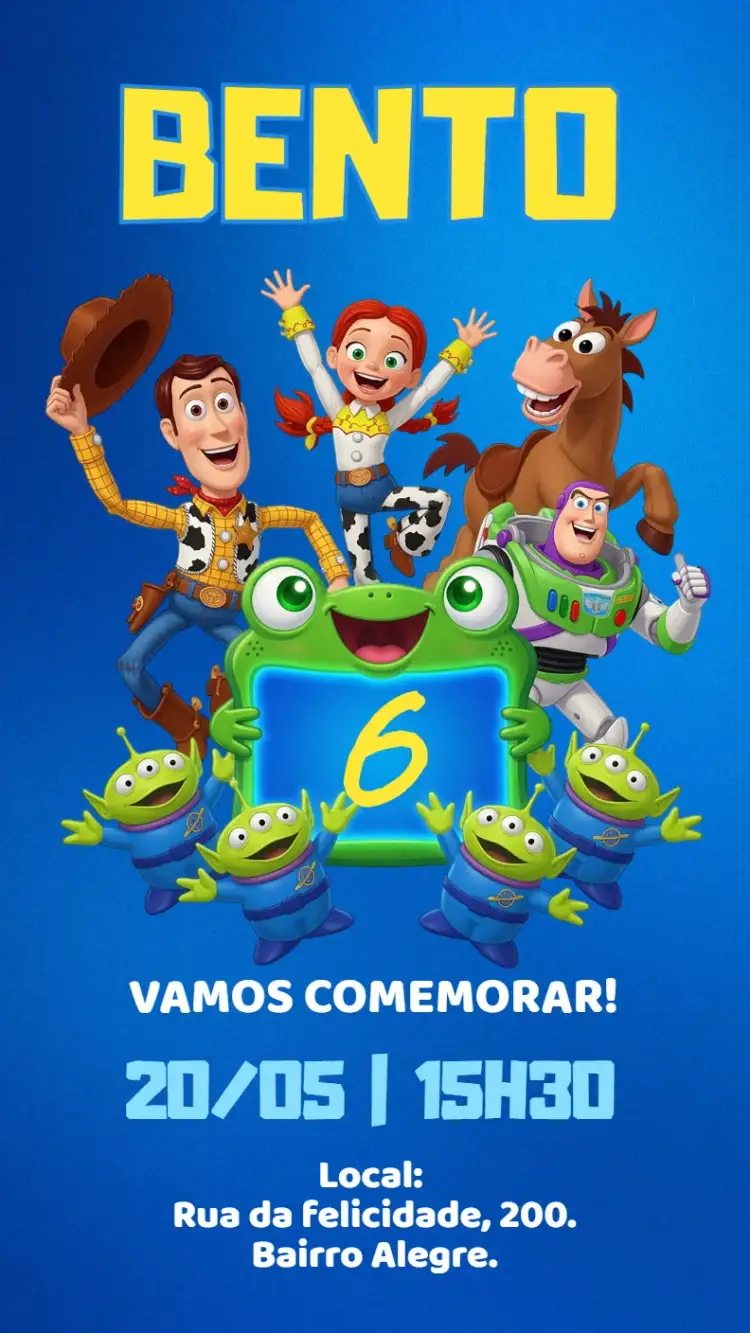 Convite Convite digital Toy Story 5 – tema Aniversário Infantil colorido, divertido, infantil, temático, animado