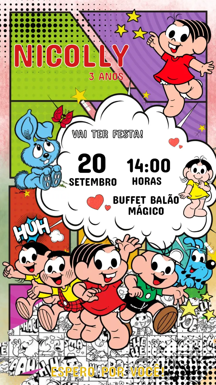 Convite Convite Digital Turma da Mônica Aniversário Infantil editável e personalizável