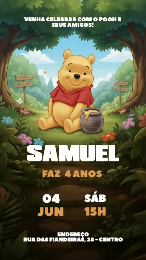 Convite Digital Ursinho Pooh